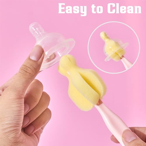 4PCS Baby Bottle Brush Set - Milk Bottle & Nipple Cleaner with 4 Detachable Portable Scrubber Brushes - color: 4 Yellow Brush+4 Nipple Brush