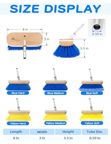 BLUEWING 8in Deck Brush Head with Soft/Medium/Hard Bristle Marine Scrubbing Washing Outdoor Boat Cleaning Tools - color: Yellow, style: Medium