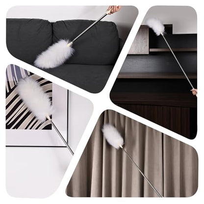 Extendable Lambswool Duster 29-110 Inch,Anti-Static Flexible Head, Stainless Steel Pole for Cleaning High Ceiling,Fan,Furniture,Roof Dusting - size: 110inch