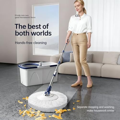 Spin Mop and Bucket Set - 360 Degree Microfiber Mop with Hands Free Wringer System, Multi Surface Floor Cleaning Mop for Hardwood, Tile, and Vinyl Floors - color: White