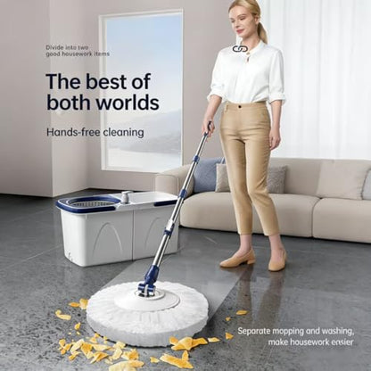 Spin Mop and Bucket Set - 360 Degree Microfiber Mop with Hands Free Wringer System, Multi Surface Floor Cleaning Mop for Hardwood, Tile, and Vinyl Floors - color: White