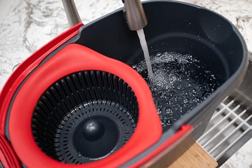 O-Cedar EasyWring Microfiber Spin Mop & Bucket Floor Cleaning System + 2 Extra Refills, Red/Gray - style: Spin Mop & Bucket with 2 Extra Refills