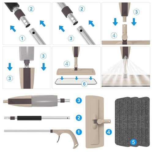 VMstr Spray Mop for Floor Cleaning,Microfiber Dust Mop with Sprayer with 3 pcs Washable Pads and 400ml Refillable Bottle,Beyoco Dry Wet Jet Mop for Kitchen Wood Floor Hardwood Laminate Ceramic Tiles