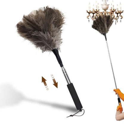 Ostrich Feather Duster, 18-48 Inch Extendable Feather Duster with Natural Fluffy Ostrich Feathers, Dusters for Cleaning Ceiling Fans, Blinds, High Ceilings, Furniture, Cars, Washable & Reusable - color: Ostrich Feather Color