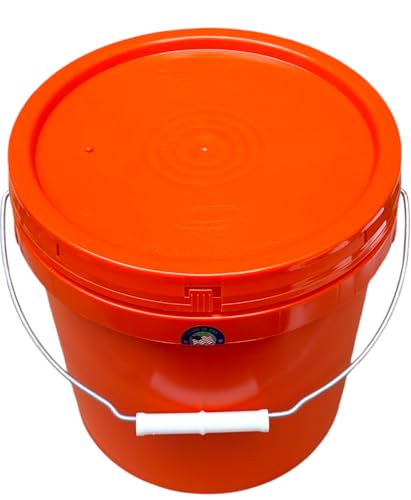2 Gallon Bucket with Lid & Handle Food Safe BPA Free PolyEthylene Plastic HDPE Leak Proof Seal Heavy Duty Storage Container Pail 75mil Metal Handle Premium Quality Buckets FDA Compliance (Orange) - color: Orange
