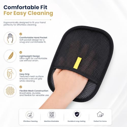 Pet Hair Removal Glove for Cats & Dogs – Reusable Electrostatic Dog & Cat Hair Remover, Fur Removal Tool for Laundry, Couch, Furniture, Carpet & Car Seat (1 Pack, Black)