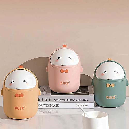Cute Desktop Trash Can Wastebasket with 90 Trash Bags, Creative Mini Countertop Garbage Can with Lid, Small Plastic Storage Bin for Home Kitchen Dressing Office Kids Bedroom(Yellow) - color: Yellow