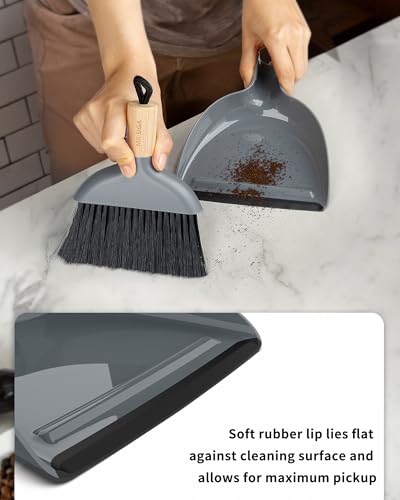 MR.SIGA Mini Dustpan and Brush Set, Portable Cleaning Brush and Dustpan Combo with Bamboo Handle, Gray, 1 Set - color: Gray