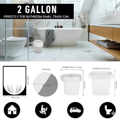 110Counts Small Trash Bags 2 Gallon, Flexible & Durable Small Garbage Bags, Unscented & Easy Tearing 2 Gallon Trash Bag for Kitchen, Bathroom, Bedroom, Office, Transparent - style: 2 Gallon Transparent 110 Counts