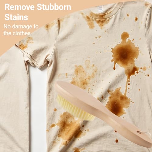 3 Pack Wood Laundry Stain Brush, Very Soft Bristle Shoe Laundry Stain Remover Long Handle Oval Gentle for Sneakers, Suede & Leather, Protable Soft Cleaning Clothes Brush for Scrubbing Stains (3)