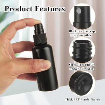 60 Pack 2 oz Black Spray Bottles, Small Fine Mist Plastic Spray Bottles with Caps, Refillable Mini Spray Bottles for Room Spray, Car Freshener, Essential Oils, Beauty, Hair, Cleaning - color: Black, size: 2 oz