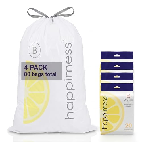 happimess 5.3 Gallon (20L) Drawstring Trash Bags, Lemon Scent, White, Heavy Duty MDPE Liners for Kitchen and Household, Odor Control, Custom Fit 80 Count (4 Packs of 20 Liners) HPM3100B-W-4SET - color: White (Lemon Scented), size: 80 Count (Pack of 1)