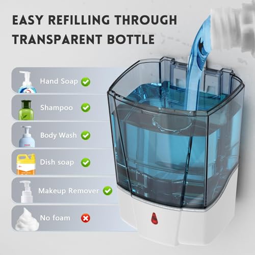 Automatic Soap Dispenser 20fl oz/600ml Touchless Wall Mount Liquid ABS Auto Hands Free Touchless Soap Dispensers Bathroom Kitchen 9031 White - color: White