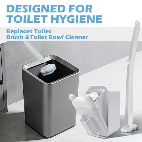 Disposable Toilet Brush Cleaning System, 2pcs Wands with 104pcs Replacement Heads,Stick for Toilet Cleaning,Wands with Refills Pads,Wall Mounted Toliet Wand for Bathroom,Toilet Brush and Holder - color: Low Base