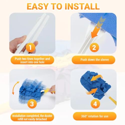 Reusable Duster Refill Compatible with Swiffer - 5 Pack 360° Electrostatic Duster Refills with Handle - Heavy Duty Dusters Refills for Dust, Hair, Furniture, Blinds & Ceiling Fans
