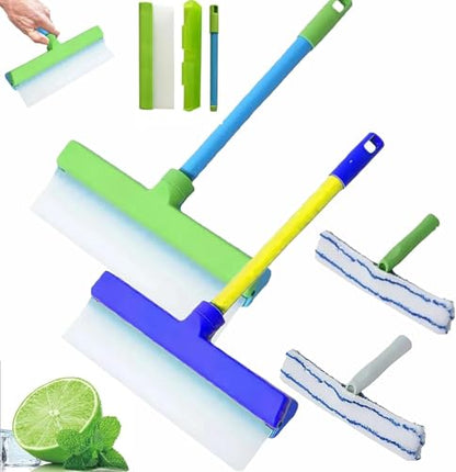 Byblix Window Squeegee, Byblix Recyclable Silicone Window Squeegee Kit, 3 in 1 Window Cleaning Scraper with Silicone Squeegee Microfiber Scrubber (Blue*2) - color: Blue*2