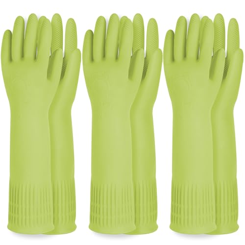 DABOGOSA Reusable Waterproof Household Dishwashing Cleaning Rubber Gloves, Non-Slip Kitchen Glove (Green, Large (Pack of 3)) - color: Green, size: Large (Pack of 3)