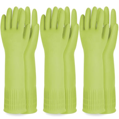 DABOGOSA Reusable Waterproof Household Dishwashing Cleaning Rubber Gloves, Non-Slip Kitchen Glove (Green, Large (Pack of 3)) - color: Green, size: Large (Pack of 3)
