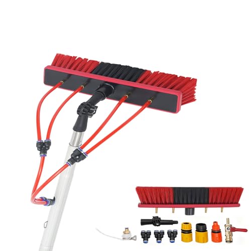 Solar Panel Cleaning Kit, 13 Inch Brush Head & 32 FT, 65 FT Hose with Faucet Connector, 180° Rotating Window Cleaning System for Roof, Caravan, Truck, and Outdoor Use(26.25ft/8m)