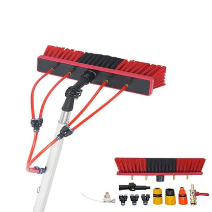 Solar Panel Cleaning Kit, 13 Inch Brush Head & 32 FT, 65 FT Hose with Faucet Connector, 180° Rotating Window Cleaning System for Roof, Caravan, Truck, and Outdoor Use(26.25ft/8m)