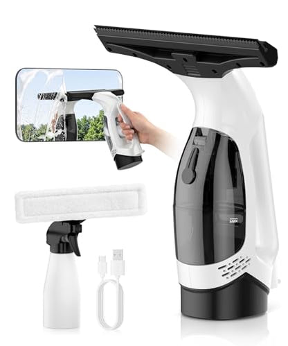 Window Vacuum Squeegee Cordless, 3-in-1 Electric Window Cleaner Tool with Spray & Microfiber Pad, Streak-Free 2200Pa Suction for Glass, Shower Doors, Mirrors, Tiles and Car Windows