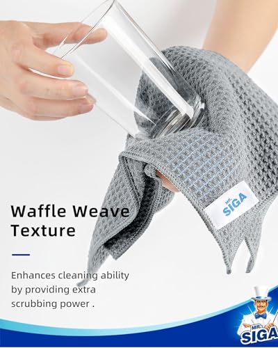 MR.SIGA Waffle Pattern Cleaning Cloths, Reusable Absorbent Microfiber Cleaning Cloths, Lint Free Microfiber Kitchen Towels, 6 Pack, Gray, 11.8 x 11.8 inch