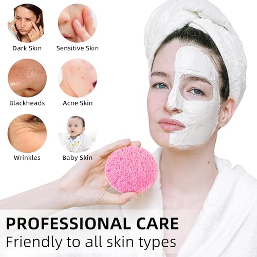 120-Count Compressed Facial Sponges|Kickleen 100% Natural Cellulose Cosmetic Spa Sponges for Daily Facial Cleansing|Makeup And Mask Removal|Exfoliating|Skin Massage|Pore Exfoliation (120 Count (Pink)) - color: 120 Count (Pink)