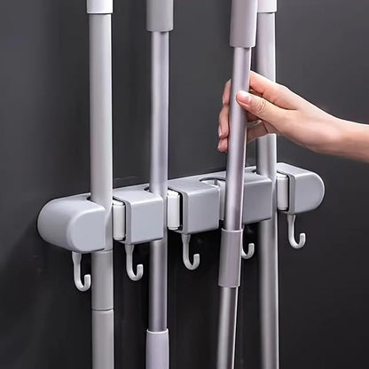 Broom Mop Holder Wall Mount Heavy Duty Tool Organizer for Home Kitchen Garage Bathroom with 4 Racks 5 Hooks