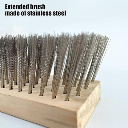 Stainless Steel Wire Broom Deck Scrub Brush with Long Handle, Stiff Metal Bristle Brush, Heavy Duty Floor Brush for Outdoor Patio Deck Garden - size: 7.8in