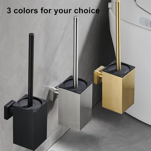 Toilet Brush and Holder Set Wall Mount or Freestanding KWQKEM Modern Toilet Bowl Cleaners Brush and Holder with Lid 304 Stainless Steel (Brushed Gold) - color: Gold, size: Wall Mount