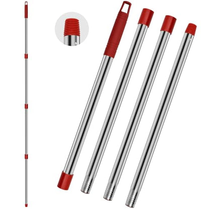 4 Section Stainless Spin Mop Replacement Handle for O Cedar Spin Mop Handle for Ocedar Spin Mop Handles Adjustable 30" to 58" Mop Stick Pole to Various Floor Clean, Universal Screw Joint (No Mop Head)