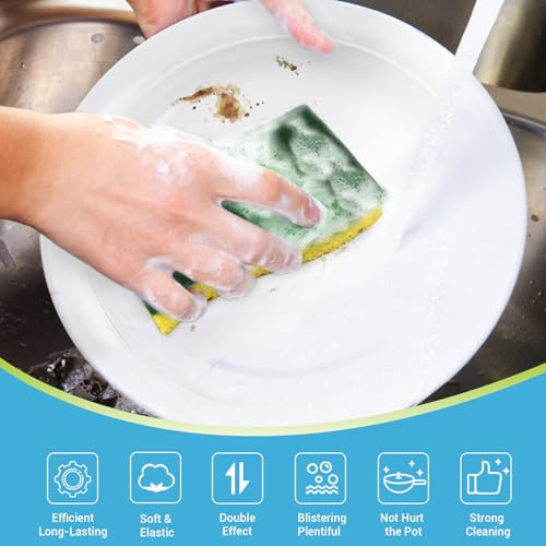 AIDEA Sponges Kitchen, Heavy Duty Scrub Sponge-24Count, Sponges for Dishes, Cellulose Dish Sponge, Scrubbing Power for Tough Messes, Cleaning Power for Non-Coated Cookware, Dishes, Pots, Pans - color: Green