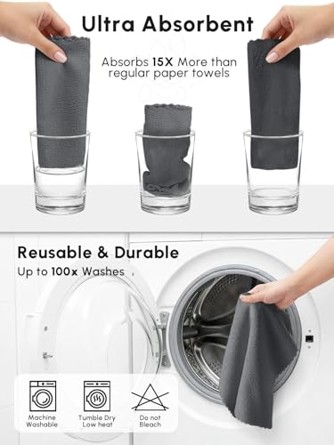 Microfiber Cleaning Cloths Roll, 75 Pack Tear Away Microfiber Towels Roll, 12" x 12" Lint Free Rags, Reusable Cleaning Cloths, Washable, Scratch Free,Ultra Absorbent Dish Rags(Dark Grey) - color: Dark Grey, size: 75 pack