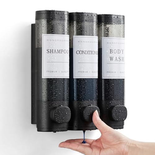 Shampoo and Conditioner Dispenser,Shower Soap Dispenser 3 Chamber No Drill Wall-Mounted Shampoo Dispenser for Shower Wall Mounted Shower Dispenser for Bathroom Hotel Large Capacity,Matte Black - color: Matte Black 3 Chamber