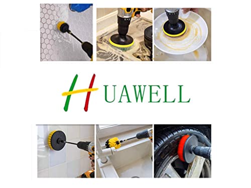 HUAWELL 8 Pack Drill Brush Power Scrubber Cleaning Brush Extended Long Attachment Set All Purpose for Bathroom Surfaces, Grout, Floor, Tub, Shower, Tile, Kitchen and Car (Yellow) - color: Yellow