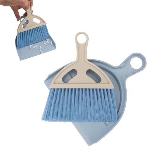 Mini Dustpan and Brush Set Portable Small Broom with Dust Pan Handheld Hangable Whisk Broom and Dust Pan for Home, Kitchen, Table, Office, Car 1 Pcs (Blue) - color: Blue