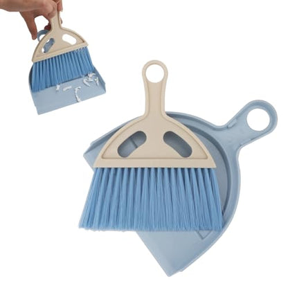 Mini Dustpan and Brush Set Portable Small Broom with Dust Pan Handheld Hangable Whisk Broom and Dust Pan for Home, Kitchen, Table, Office, Car 1 Pcs (Blue) - color: Blue