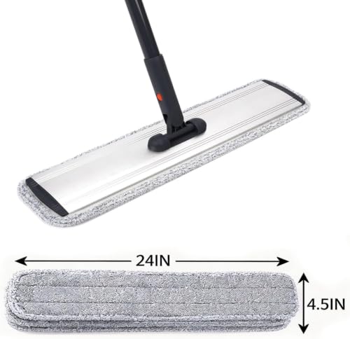Flat Mop for Cleaning Floors Heavy Duty Microfiber Wet Mop Deep Cleaning for Hardwood, Tile & Laminate, Includes 4 Reusable Washable Pads and Adjustable Long Handle (24 in Mop Pads) - color: 24 in Mop Pads