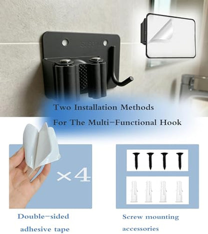 Mop Broom Holder, 4 Pcs Stainless Steel Broom Holder Wall Mount Self Adhesive/Screw Drilling Heavy Duty Broom and Mop Organizer Wall Hanging Cleaning Tool Organizer Gripper for Bathroom, Kitchen