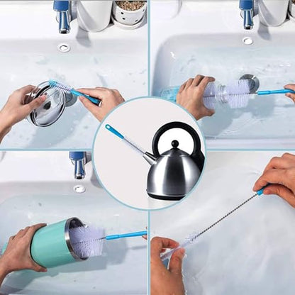 8 Pack Bottle Brush Cleaner, 16" Long Handle Stainless Steel Water Bottle Brush Cleaner,5 in 1 Straw Cleaning Brush for Cleaning Narrow Neck Baby Bottles,Cup Cover,Wine Decanter,Sports Bottles