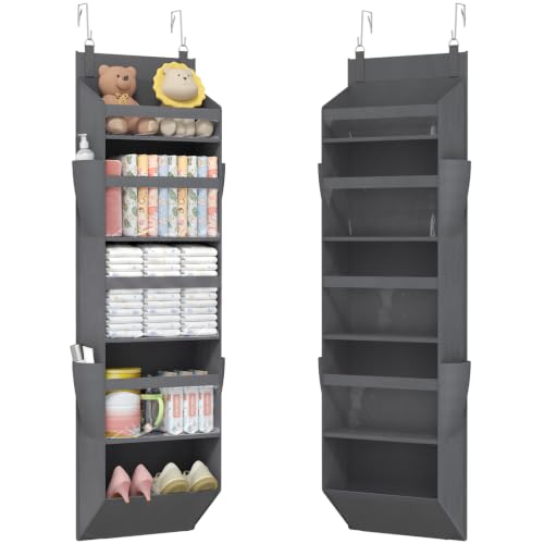 Lifewit 1 Pack Over the Door Organizer, 5 Section Clear Window Hanging Storage with 4 Side Pockets, Sturdy Anti Tilt 40 lbs Load Behind Door for Closet, Bedroom, Bathroom, Nursery, Dorm, Dark Gray - color: Dark Gray, size: 5 section