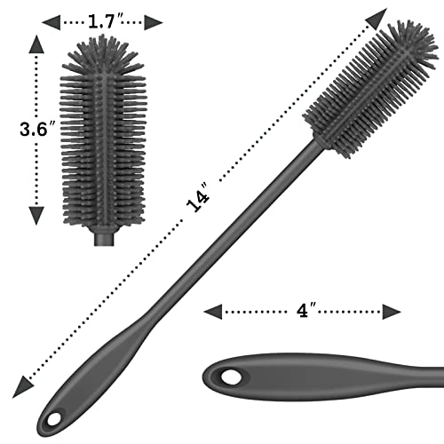 Silicone Bottle Brush, Water Bottle Cleaner Brush with Long Handle, Perfect for Cleaning Narrow Neck Containers, Vacuum Sports Bottle, Tumblers, Flask, Glassware (1 Pack, Charcoal) - color: Charcoal