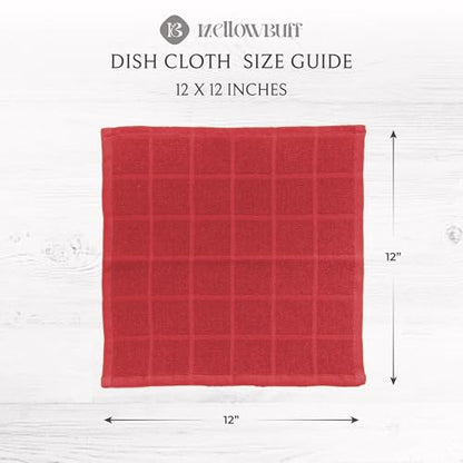 100% Cotton Dish Cloths for Dish Washing, Terry Dish Cloth, Cotton Dish Rags, 6 Pack, Super Soft and Absorbent, 12"x12" inches, Reusable Cleaning Cloth, RED Dish Cloth - color: Red - 6 Pack