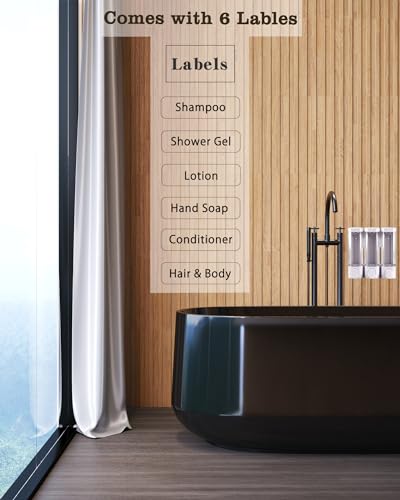 RANKADO Luxury Shower Soap Dispenser Bathroom with Tray,Drill Free Shampoo and Conditioner Dispenser with Mounting Tapes,Shower Soap Dispenser with Labels,Shampoo Dispenser for Shower Wall - color: 300ml X 3 （transparent）