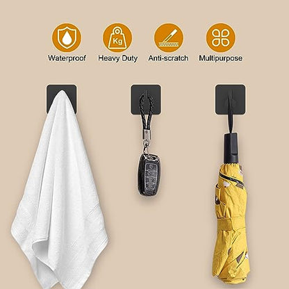 Honmein 6 Pcs Adhesive Wall Hooks for Hanging - Waterproof Shower Hooks, Heavy Duty Towel Hooks for Bathrooms, Kitchens, and Offices (Black) - color: Black
