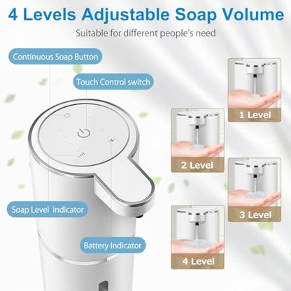 Automatic Liquid Soap Dispenser,4-Level Adjustable, Wall Mount,USB Rechargeable,12.8oz/ 380ml,Touchless Hand & Dish Soap Dispenser for Bathroom, Kitchen,Hotel, Restaurant - color: White, style: Liquid