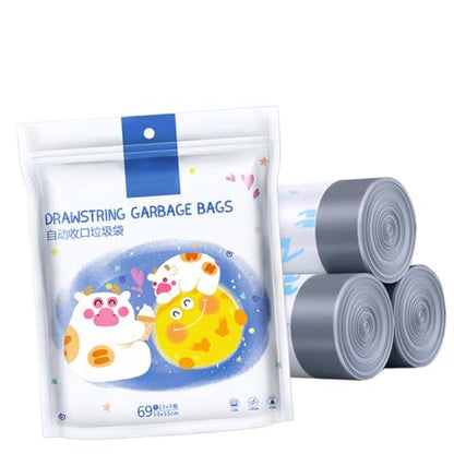 Uonlytech 69pcs Drawstring Garbage Bags Thickened Portable Rubbish Holder 50x55cm High Tenacity Kitchen Trash Bags for Trash Cans to 37cm Diameter