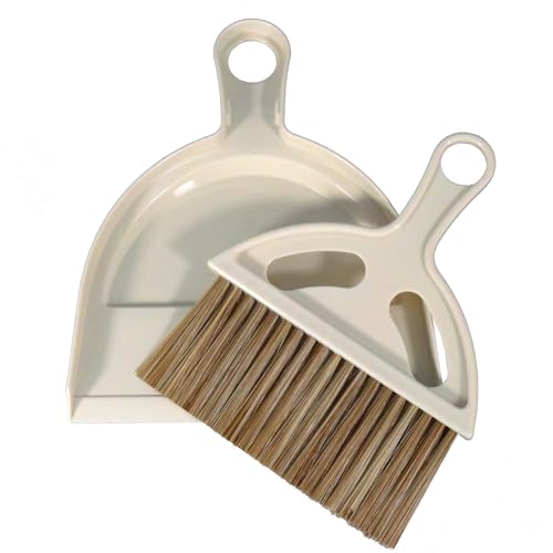 Mini Broom and Dustpan Set Hand Broom with Dustpan Portable Housekeeping Cleaning Tools for Desk,Counter,Sofa,Kitchen,Office,Nest (Off White) - color: Off white