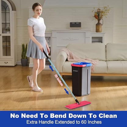 JOYMOOP Flat Mop System, Microfiber Mop and Bucket Set, Black, Household & Commercial Floor Cleaning System for Hardwood, Tile & Glass, Wet Dry Use, 60" Handle, 3 Pads - color: Black Lite1331