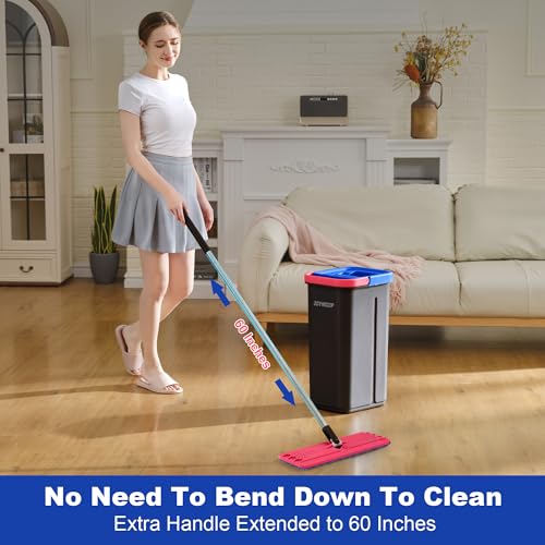 JOYMOOP Flat Mop System, Microfiber Mop and Bucket Set, Black, Household & Commercial Floor Cleaning System for Hardwood, Tile & Glass, Wet Dry Use, 60" Handle, 3 Pads - color: Black Lite1331